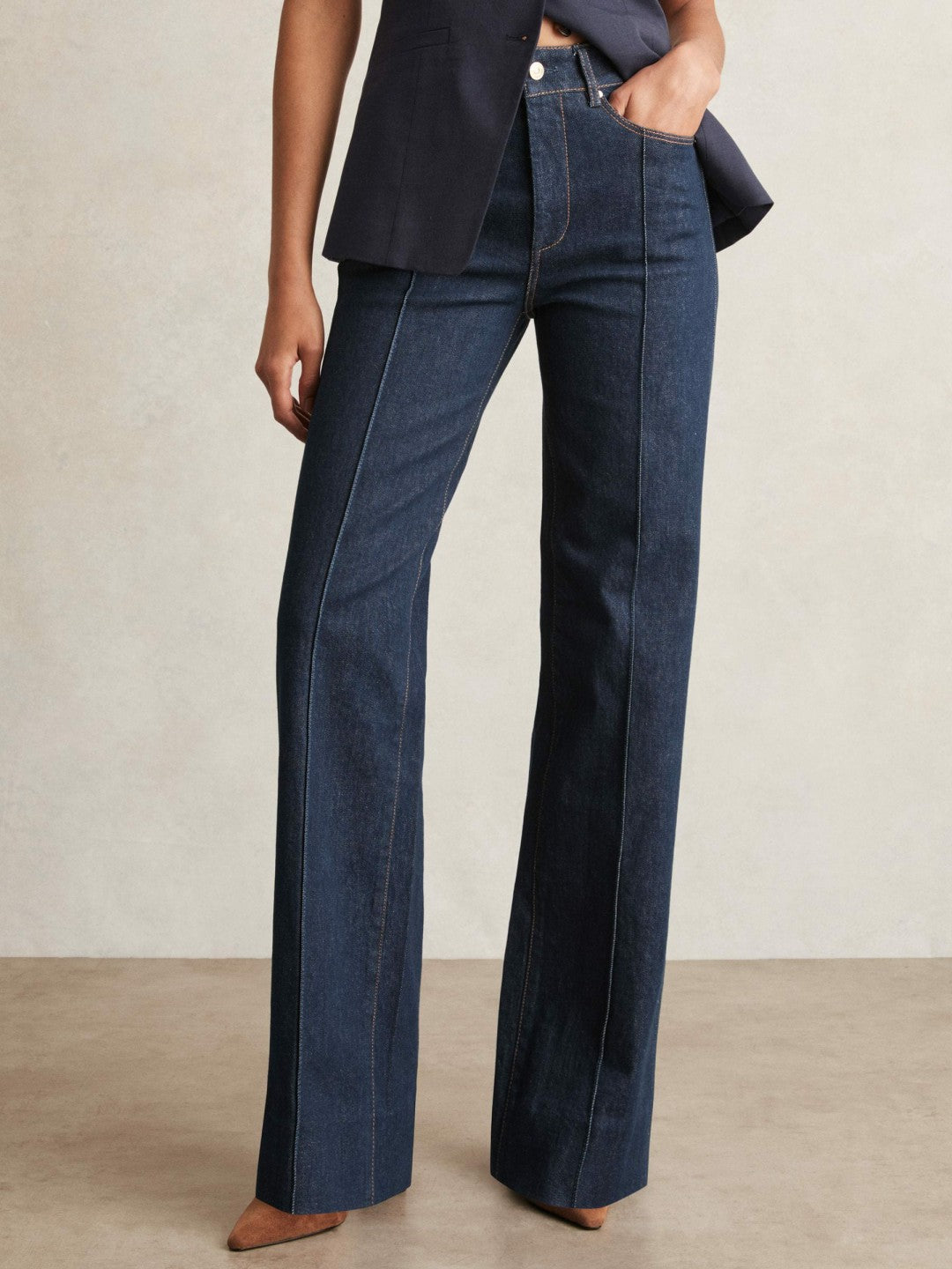 Reiss | Paige Wide Leg Pintuck Jeans in Anais Blue