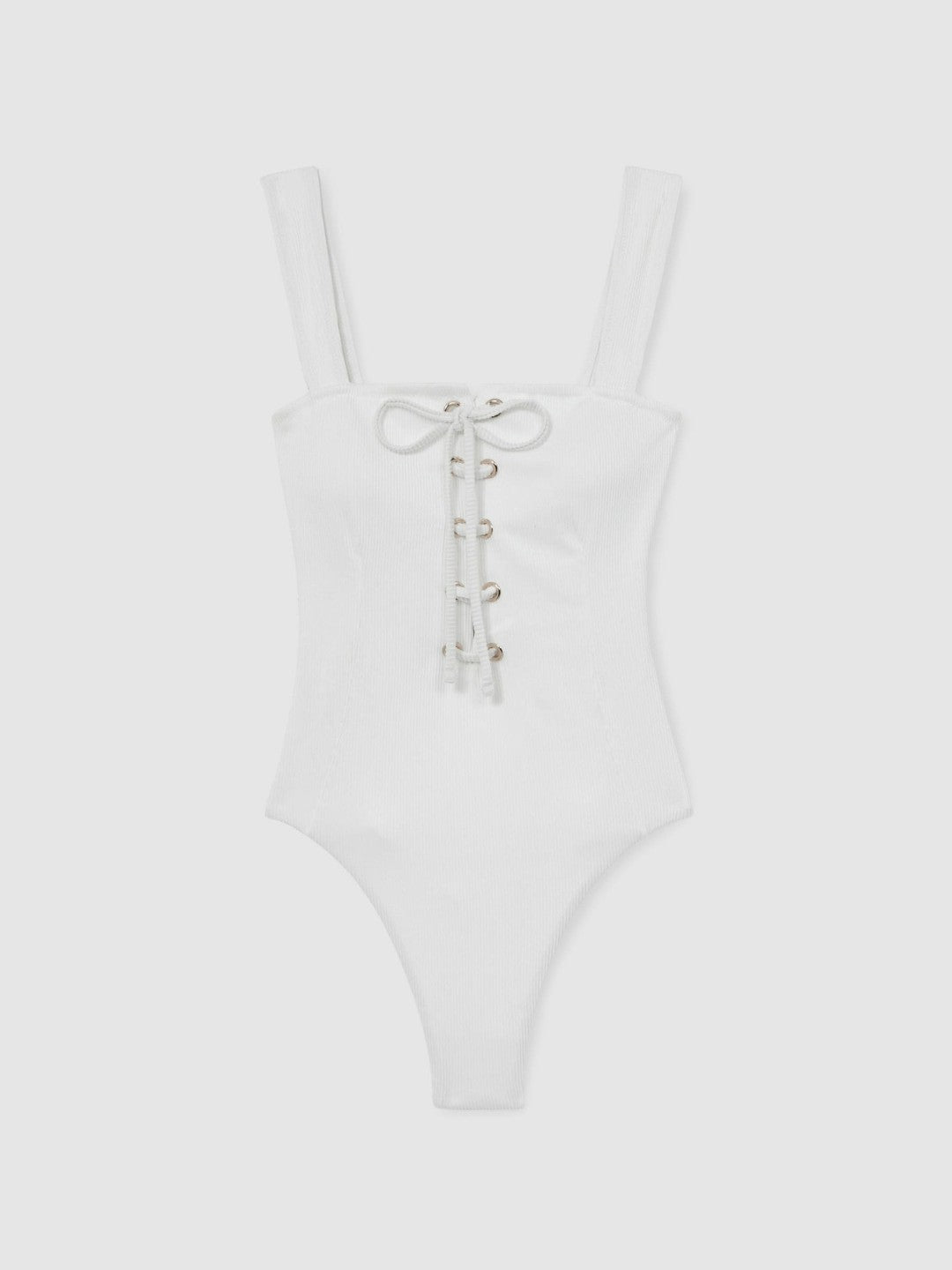 Reiss | Ribbed Lace-Up Swimsuit in White