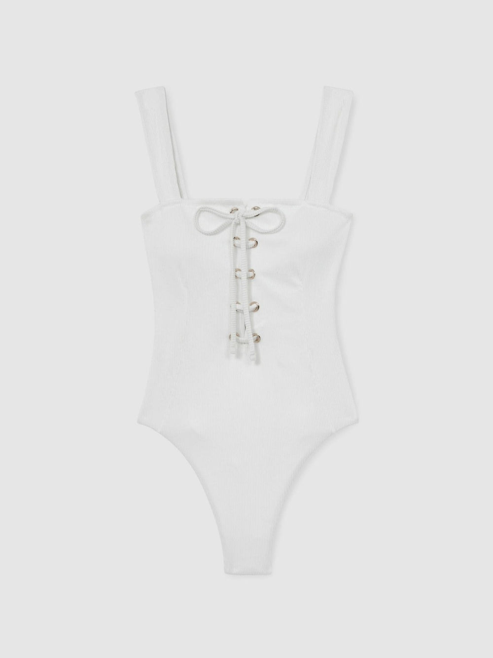 Reiss | Ribbed Lace-Up Swimsuit in White