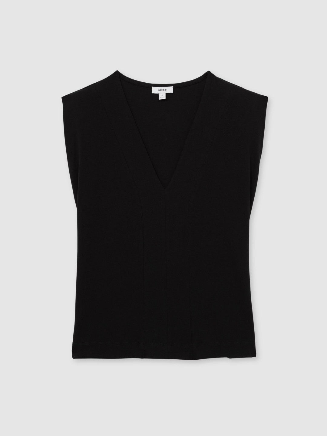 Reiss | Cotton Shoulder-Pad V-Neck Top in Black