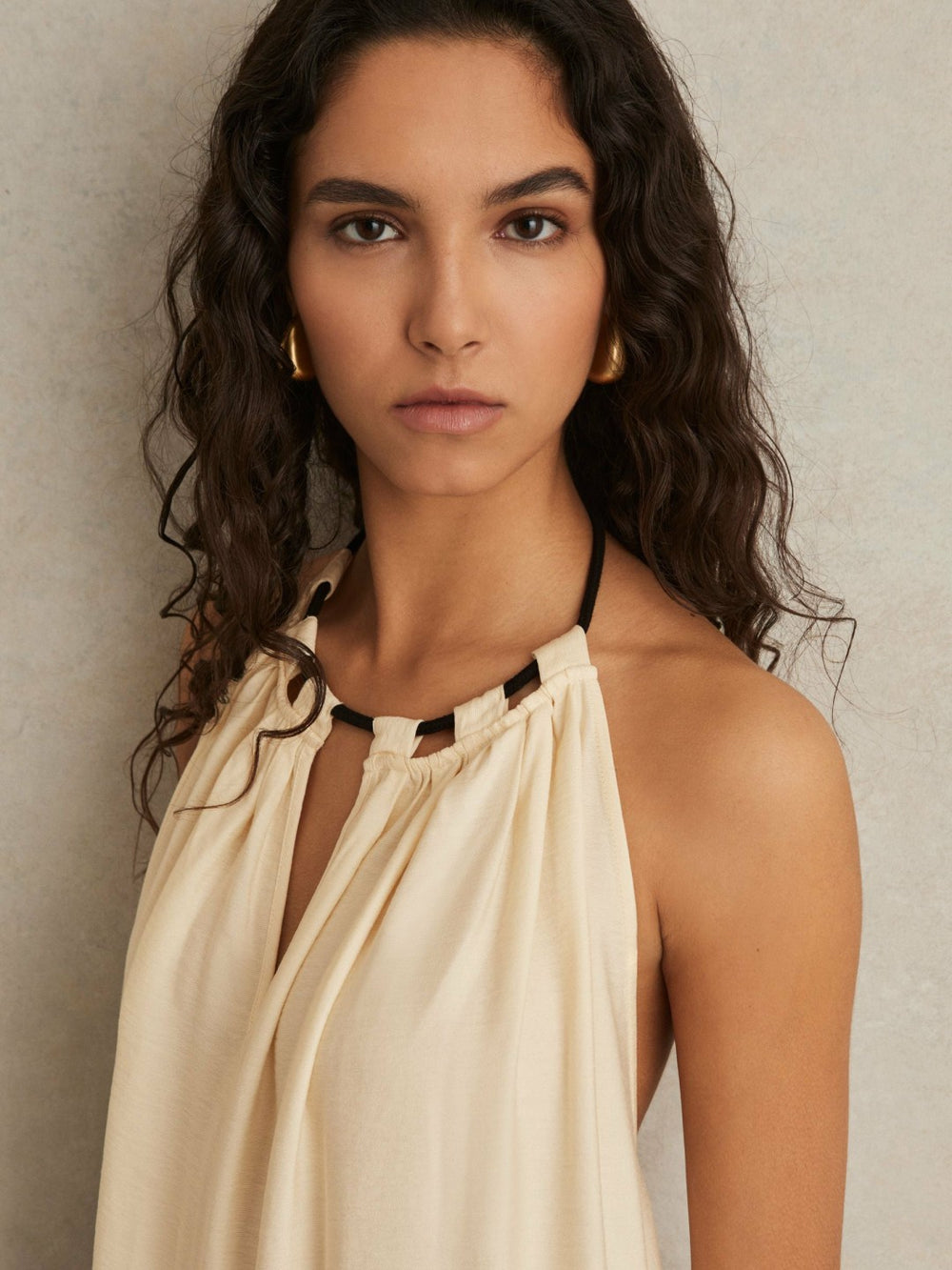 Reiss | Halterneck Beach Cover-Up Swing Dress in Cream