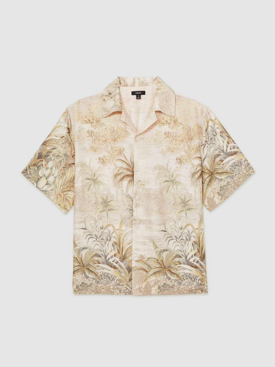 Reiss | Jungle Print Cuban-Collar Shirt in Soft Sage Green