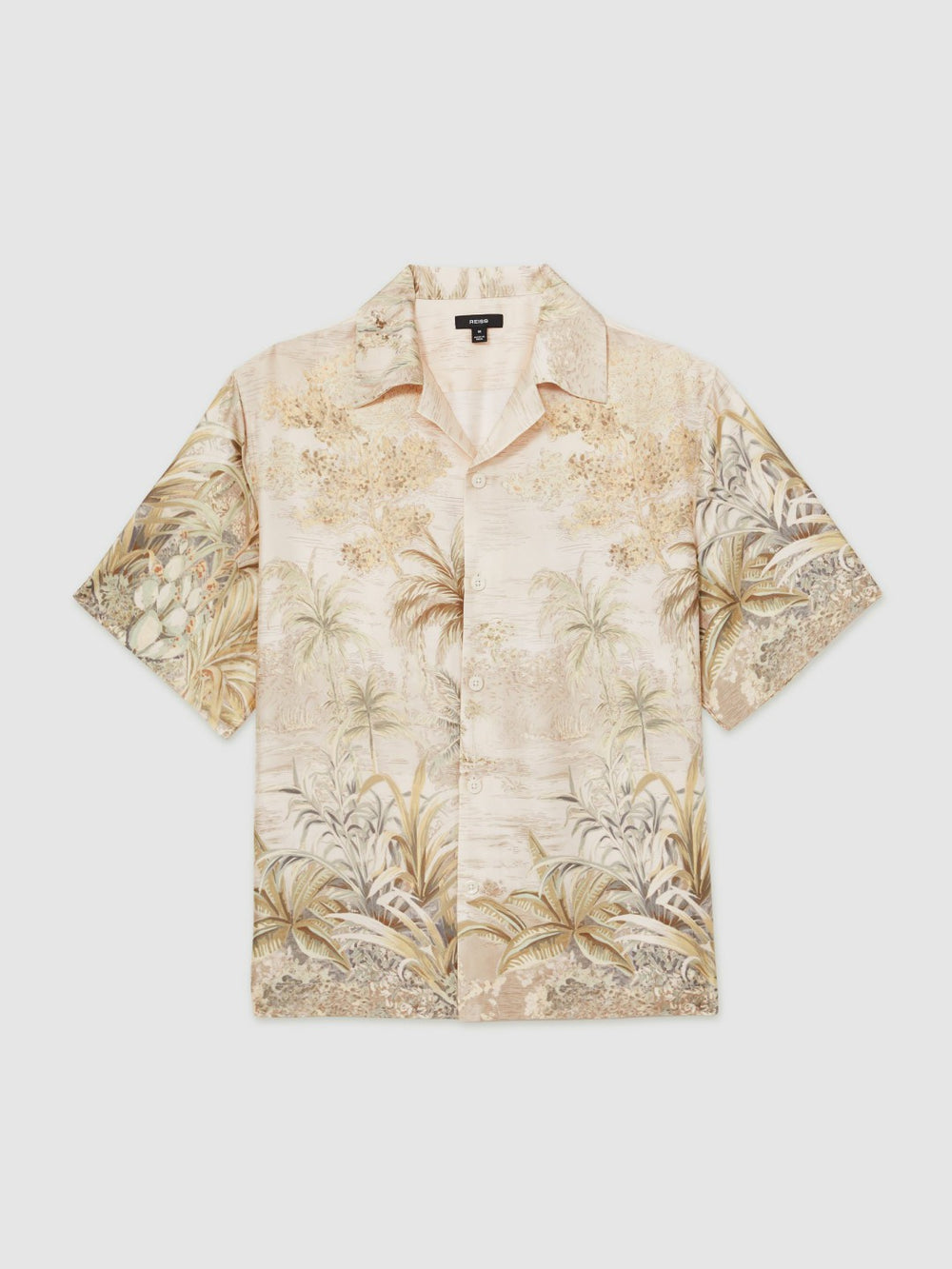 Reiss | Jungle Print Cuban-Collar Shirt in Soft Sage Green