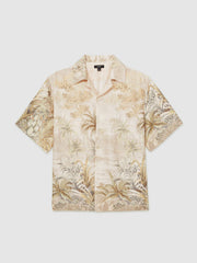 Reiss | Jungle Print Cuban-Collar Shirt in Soft Sage Green