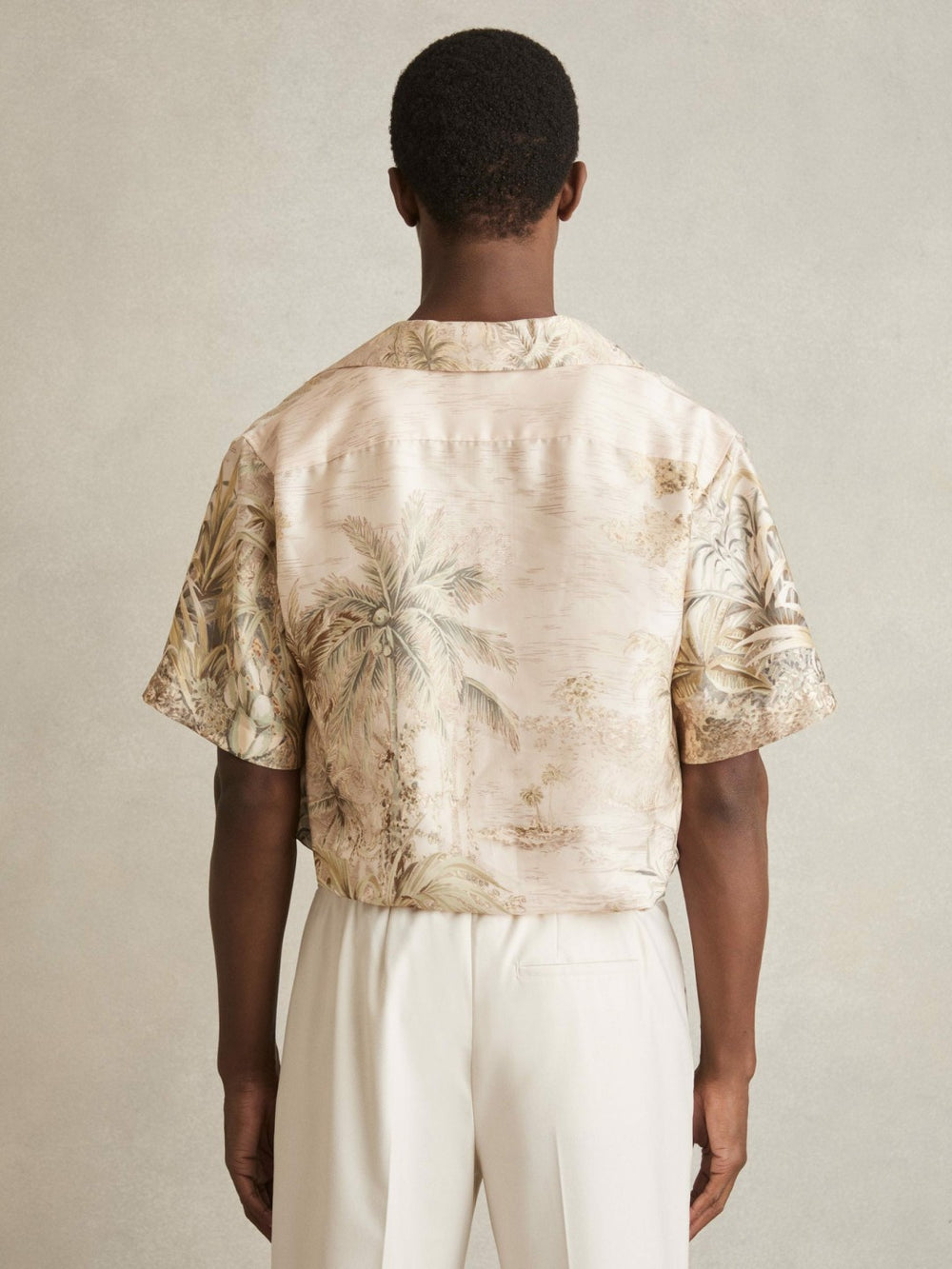 Reiss | Jungle Print Cuban-Collar Shirt in Soft Sage Green