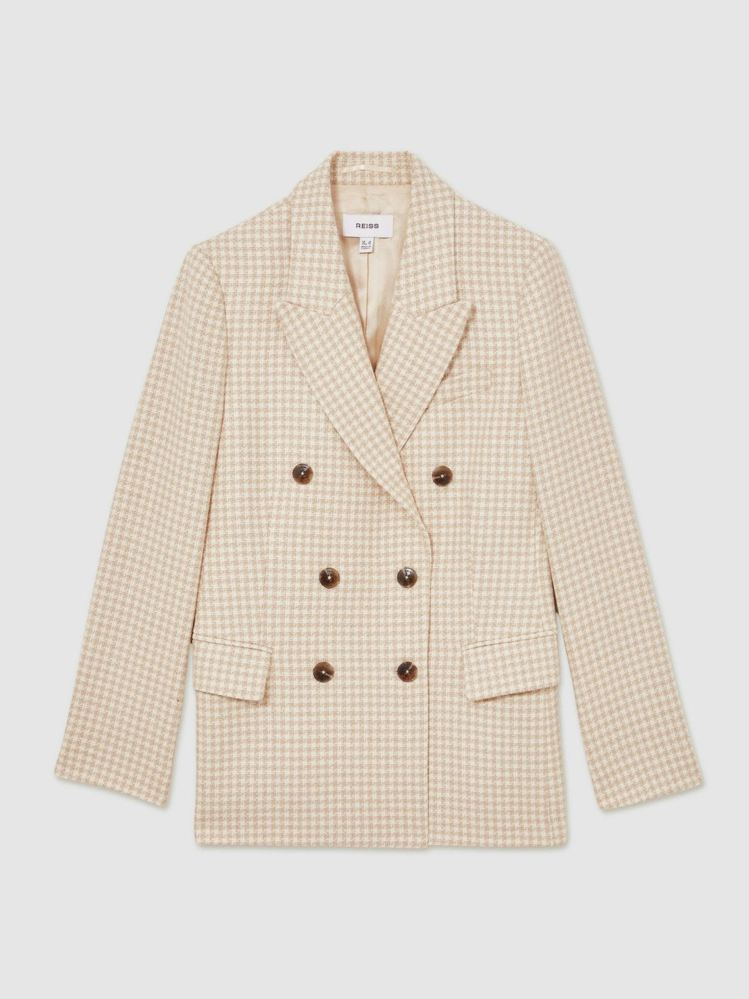 Reiss | Petite Double Breasted Check Blazer With Wool in Neutral Check