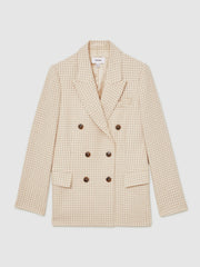 Reiss | Petite Double Breasted Check Blazer With Wool in Neutral Check