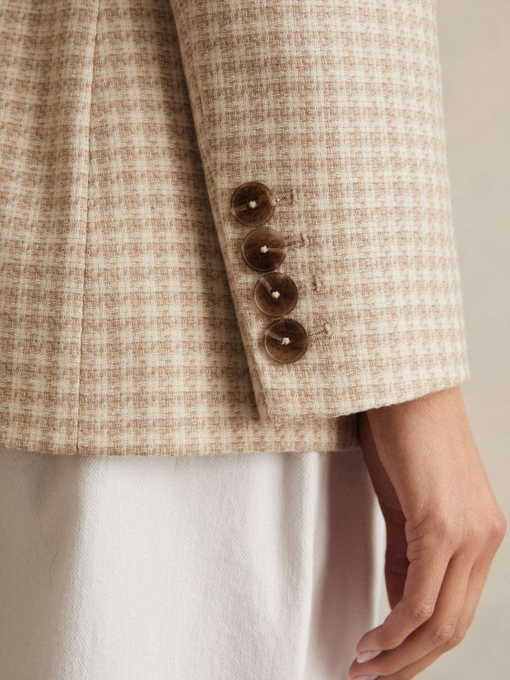 Reiss | Petite Double Breasted Check Blazer With Wool in Neutral Check