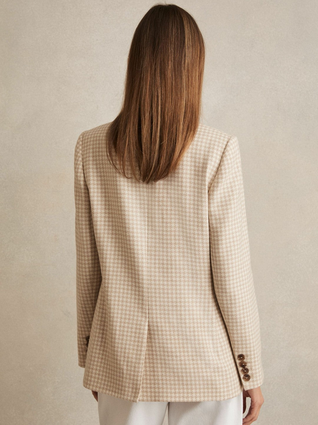 Reiss | Petite Double Breasted Check Blazer With Wool in Neutral Check
