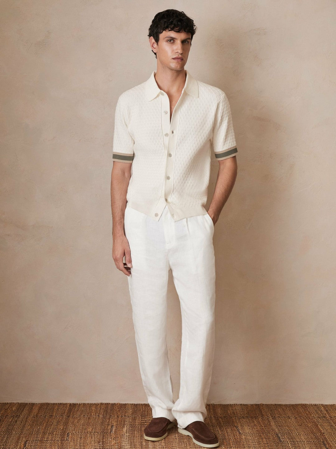 Reiss | | Ché Textured Cuff-Trim Shirt in White
