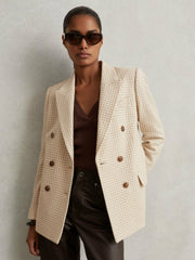 Reiss | Double Breasted Check Blazer With Wool in Neutral Check