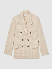 Reiss | Double Breasted Check Blazer With Wool in Neutral Check