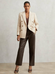 Reiss | Double Breasted Check Blazer With Wool in Neutral Check