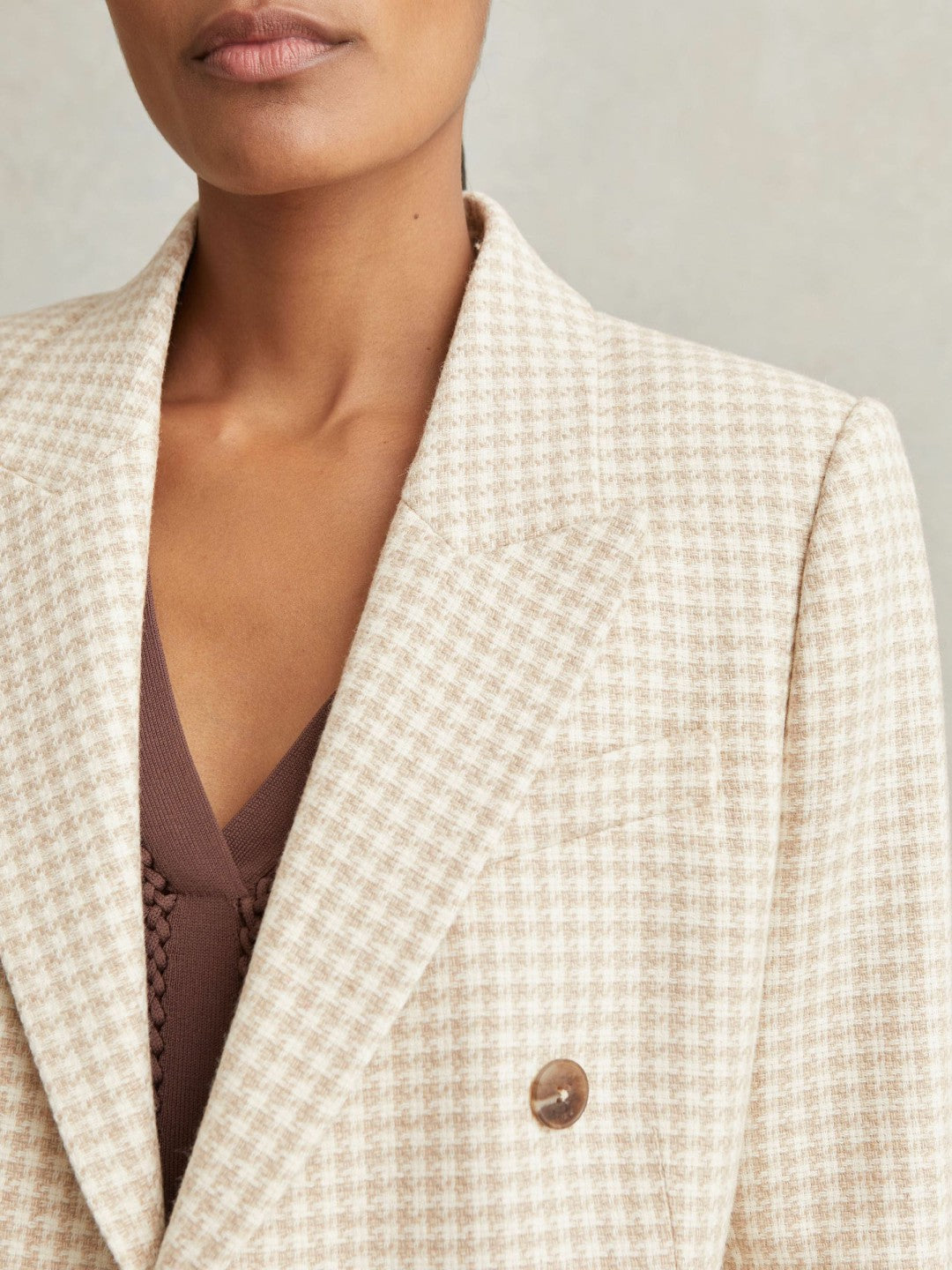 Reiss | Double Breasted Check Blazer With Wool in Neutral Check