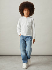 Reiss | 13-14 yrs Cotton-Blend Waffle Henley T-Shirt in White