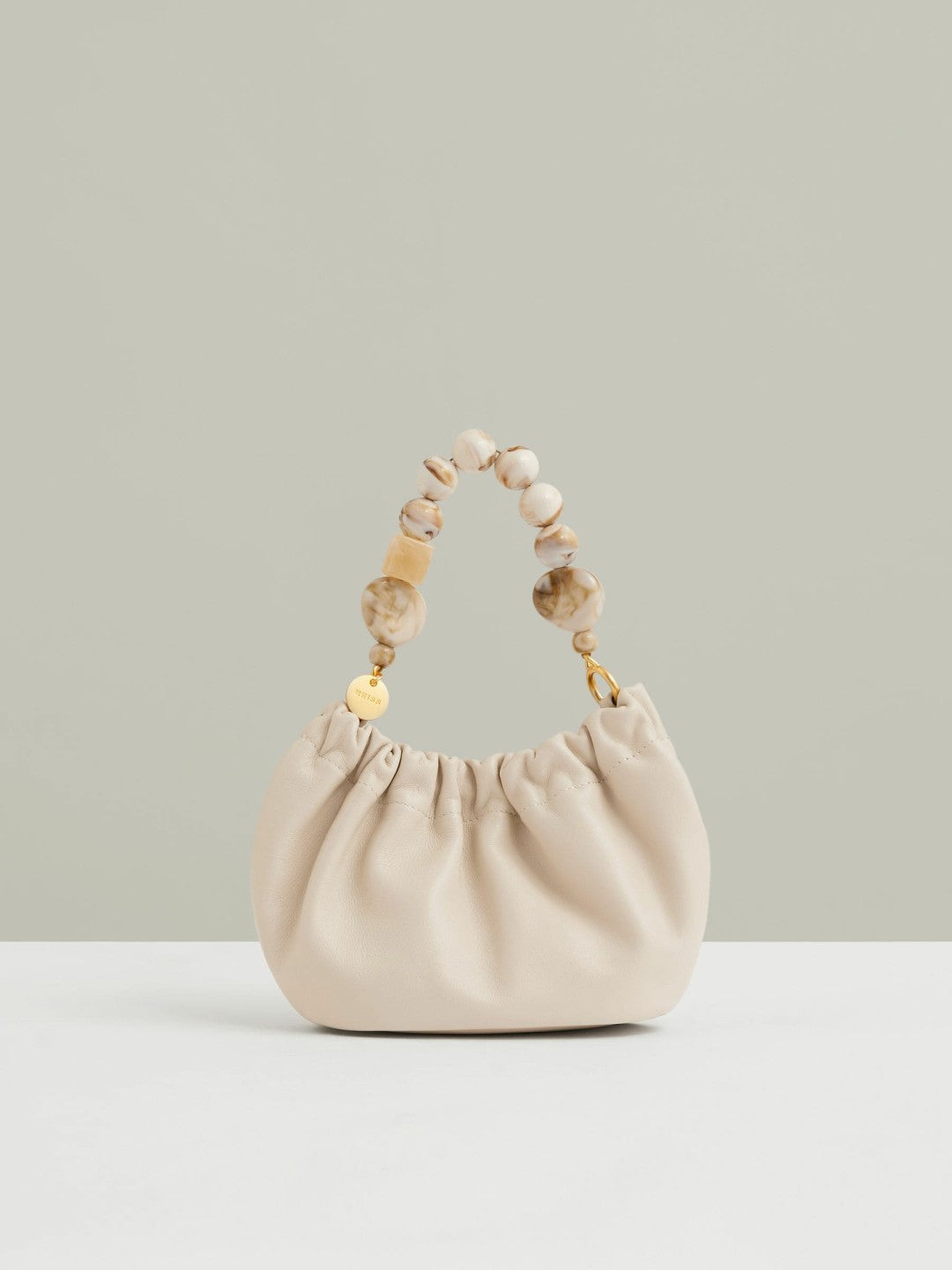 Reiss | Leather Bead-Handle Pouch Bag in Off White