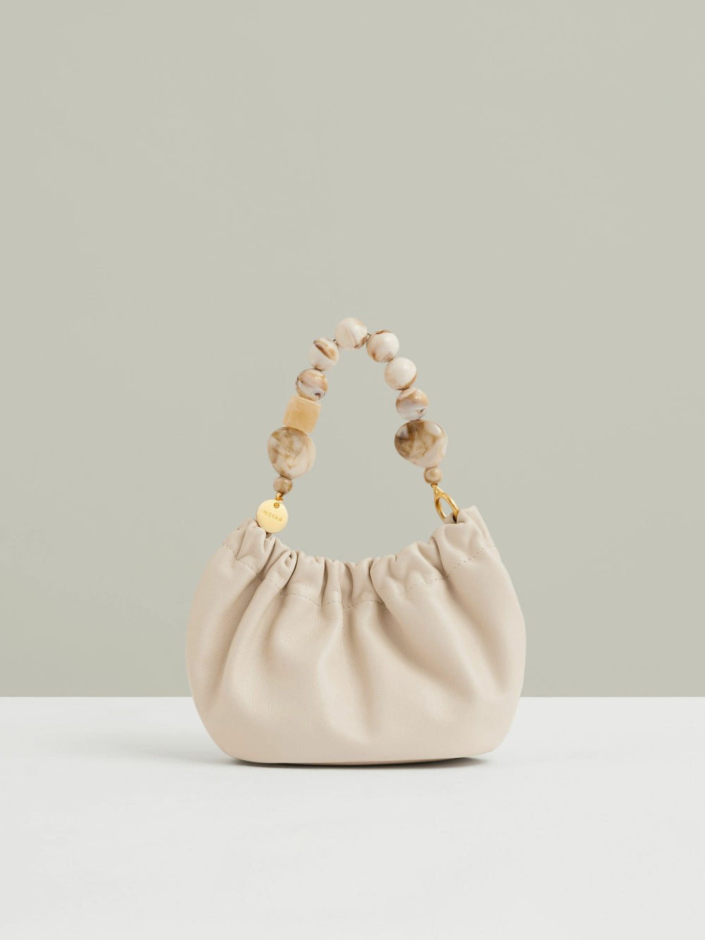 Reiss | Leather Bead-Handle Pouch Bag in Off White