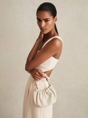 Reiss | Leather Bead-Handle Pouch Bag in Off White