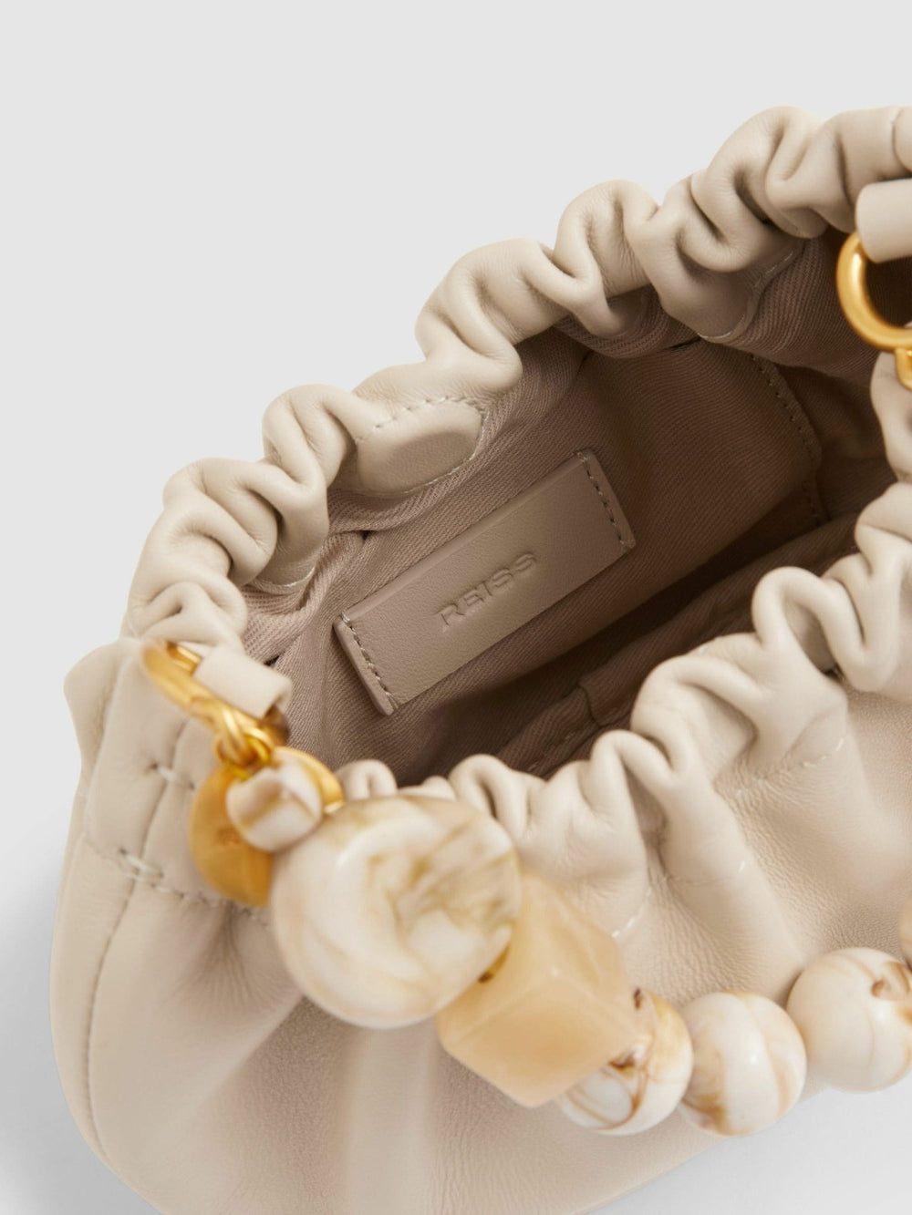 Reiss | Leather Bead-Handle Pouch Bag in Off White