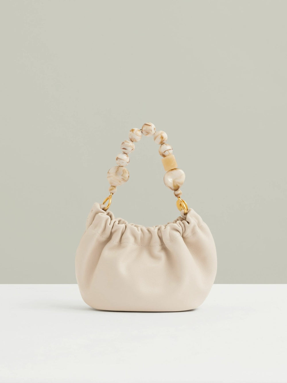 Reiss | Leather Bead-Handle Pouch Bag in Off White