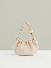 Reiss | Leather Bead-Handle Pouch Bag in Off White