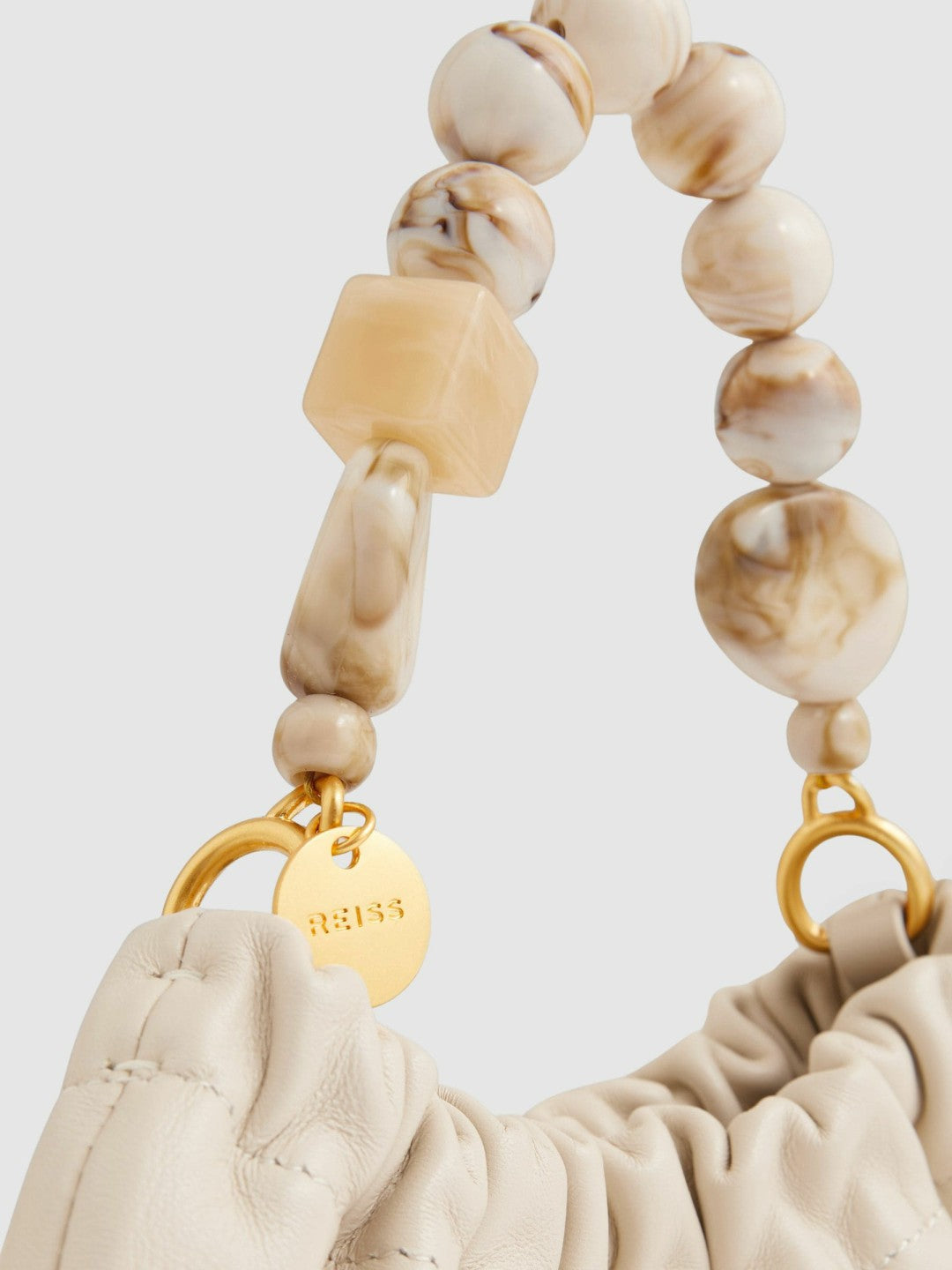 Reiss | Leather Bead-Handle Pouch Bag in Off White