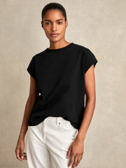 Reiss | Brushed-Cotton Crew-Neck T-Shirt in Black