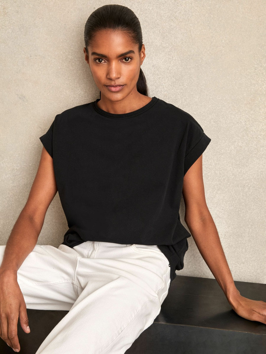 Reiss | Brushed-Cotton Crew-Neck T-Shirt in Black