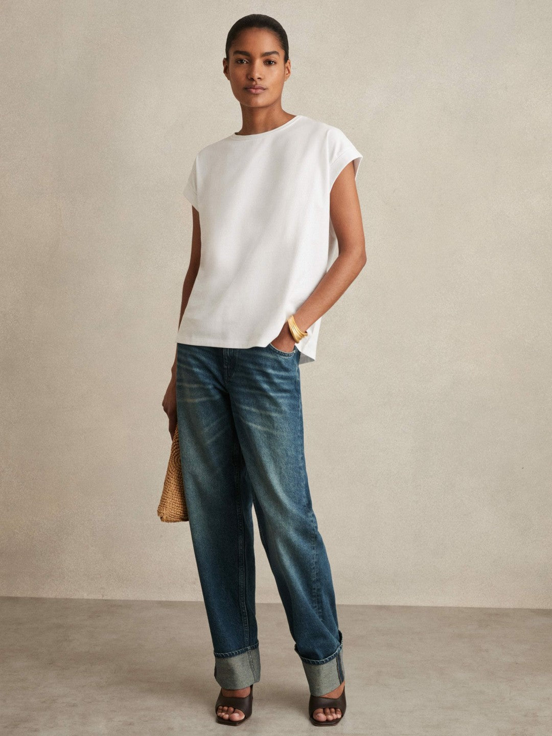 Reiss | Brushed-Cotton Crew-Neck T-Shirt in White
