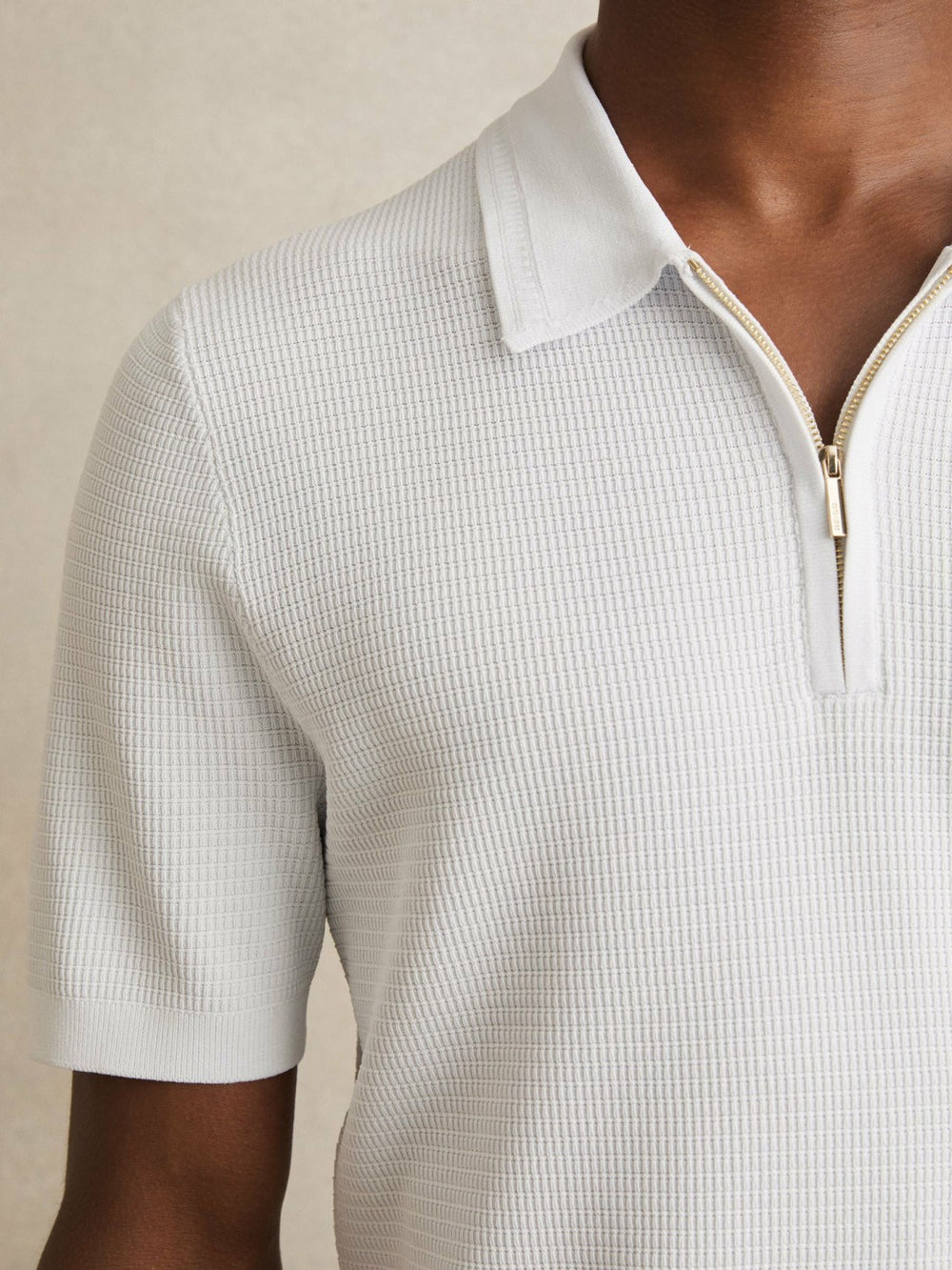 Reiss | Textured Half-Zip Polo Shirt in White