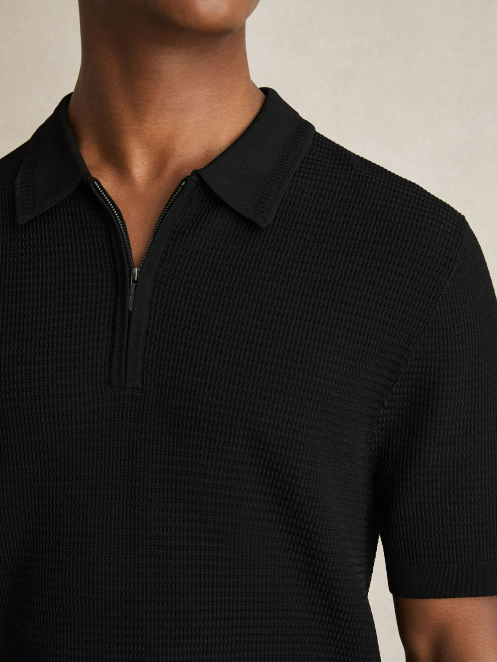 Reiss | Textured Half-Zip Polo Shirt in Black