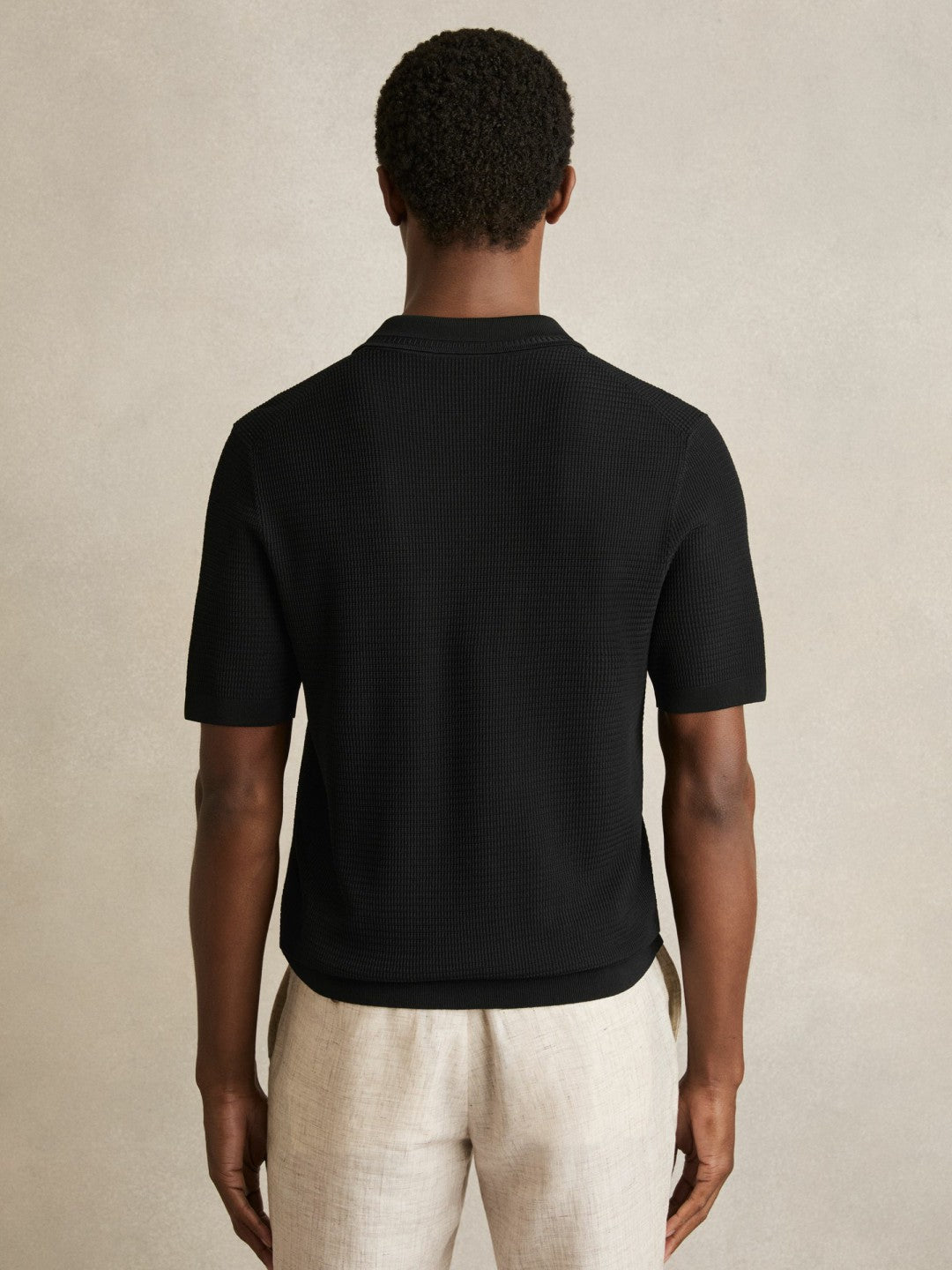 Reiss | Textured Half-Zip Polo Shirt in Black