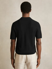 Reiss | Textured Half-Zip Polo Shirt in Black