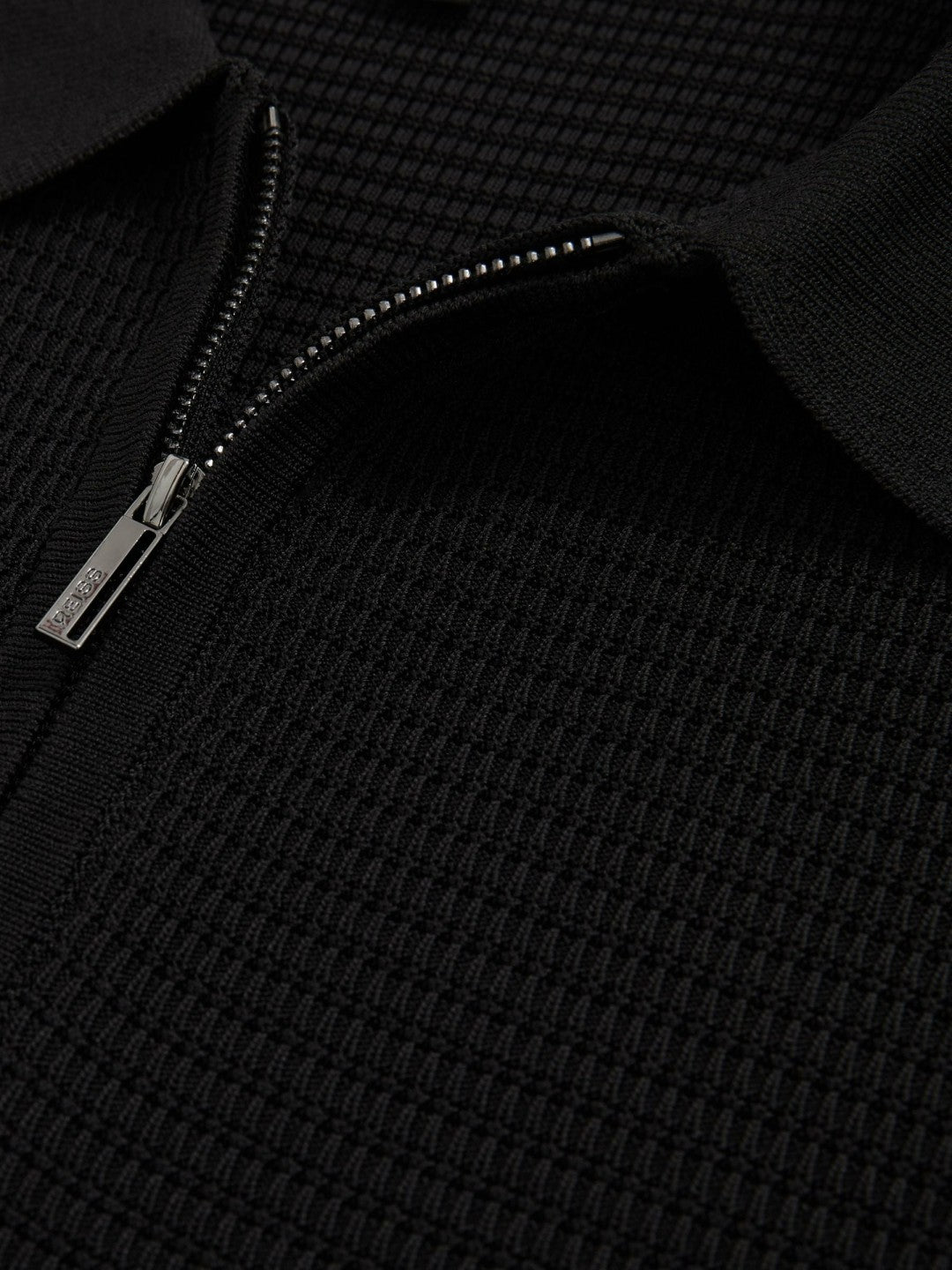 Reiss | Textured Half-Zip Polo Shirt in Black