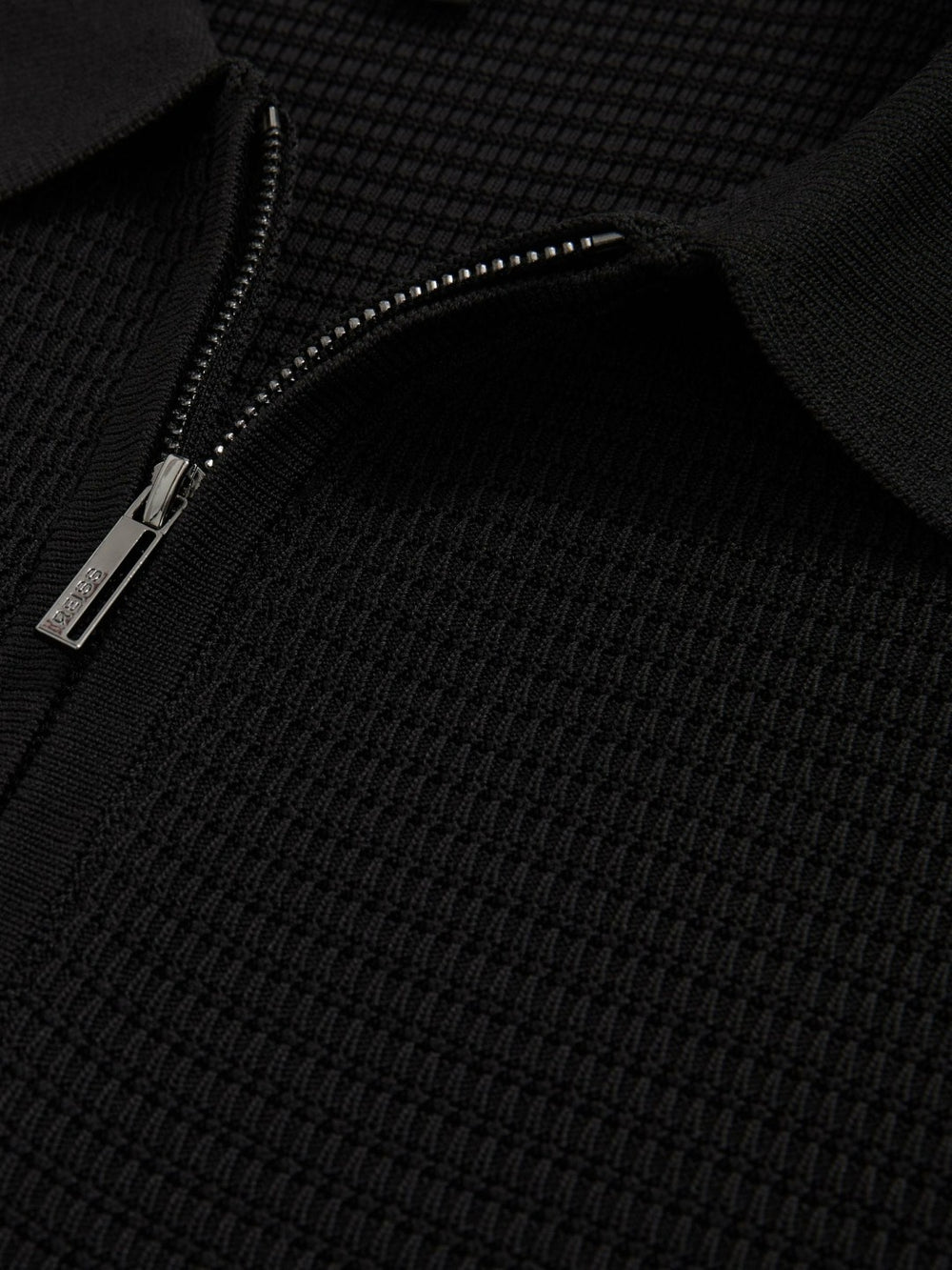 Reiss | Textured Half-Zip Polo Shirt in Black