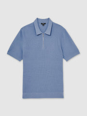 Reiss | Textured Half-Zip Polo Shirt in Blue