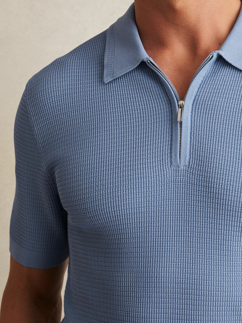 Reiss | Textured Half-Zip Polo Shirt in Blue