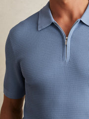 Reiss | Textured Half-Zip Polo Shirt in Blue