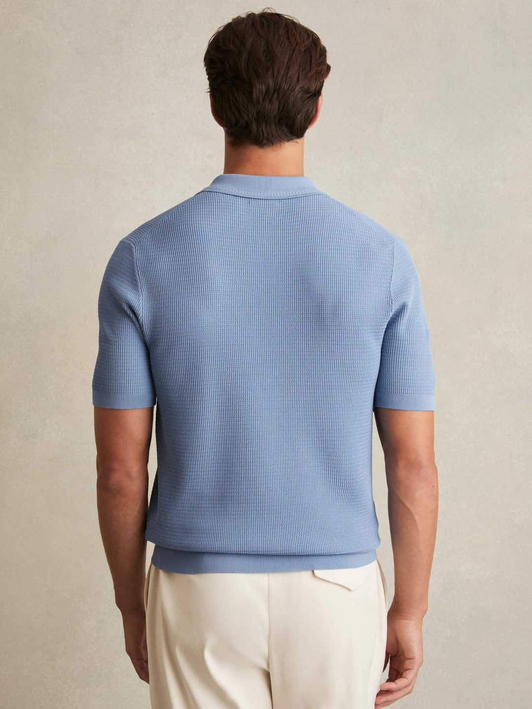 Reiss | Textured Half-Zip Polo Shirt in Blue