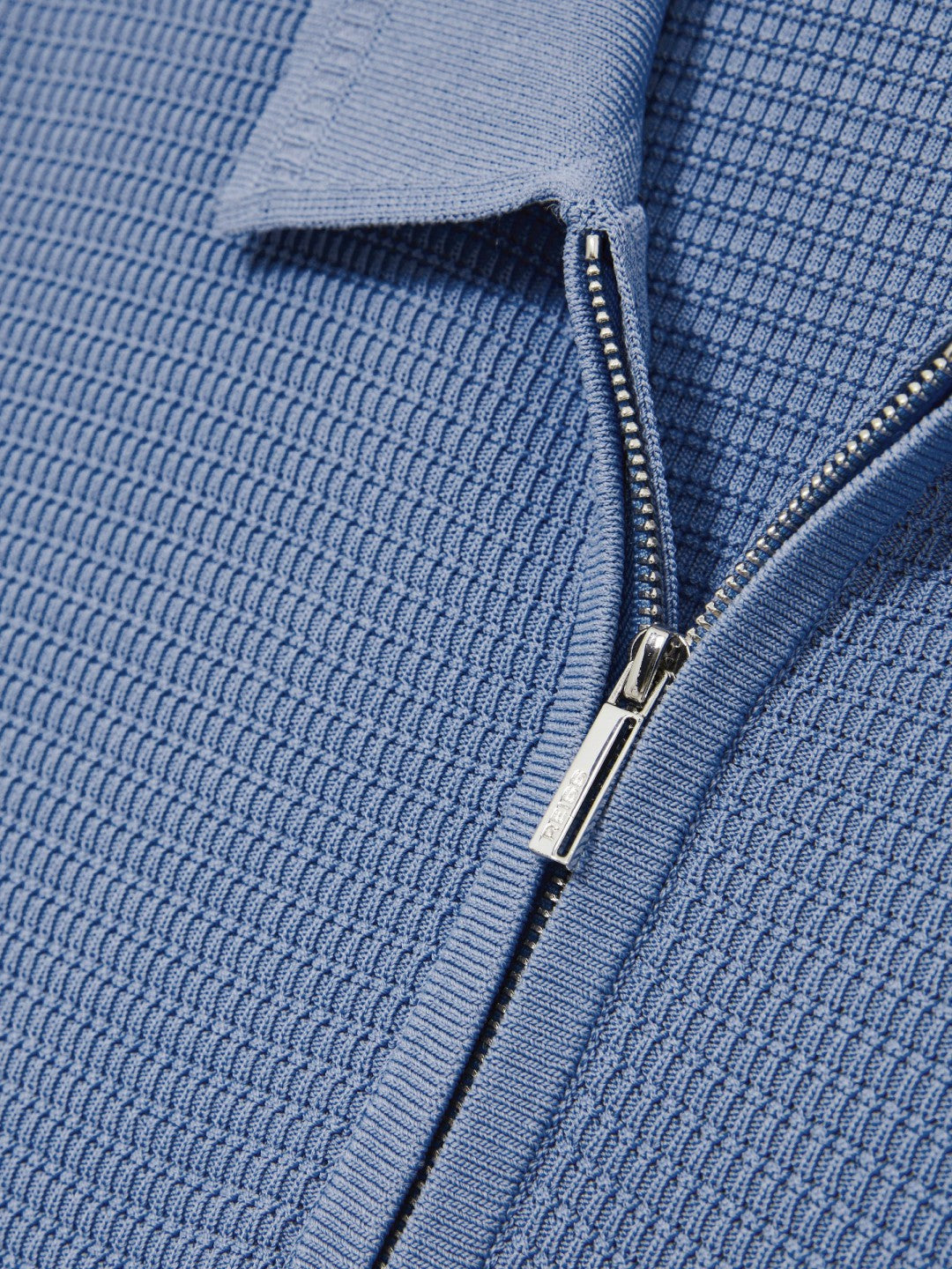 Reiss | Textured Half-Zip Polo Shirt in Blue