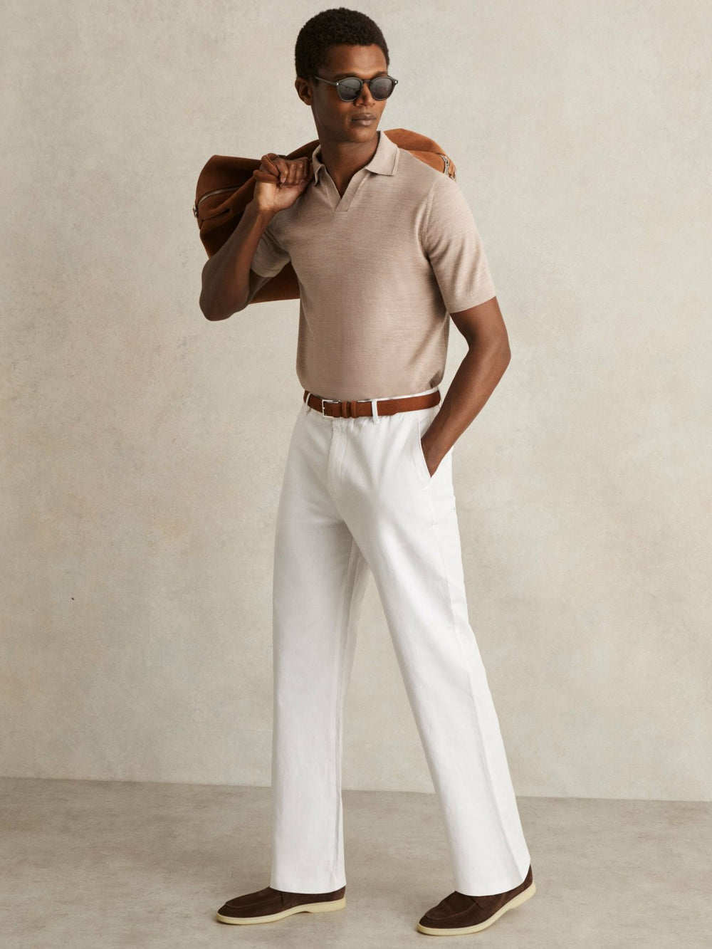 Reiss | Cotton-Linen Relaxed-Fit Trousers in White