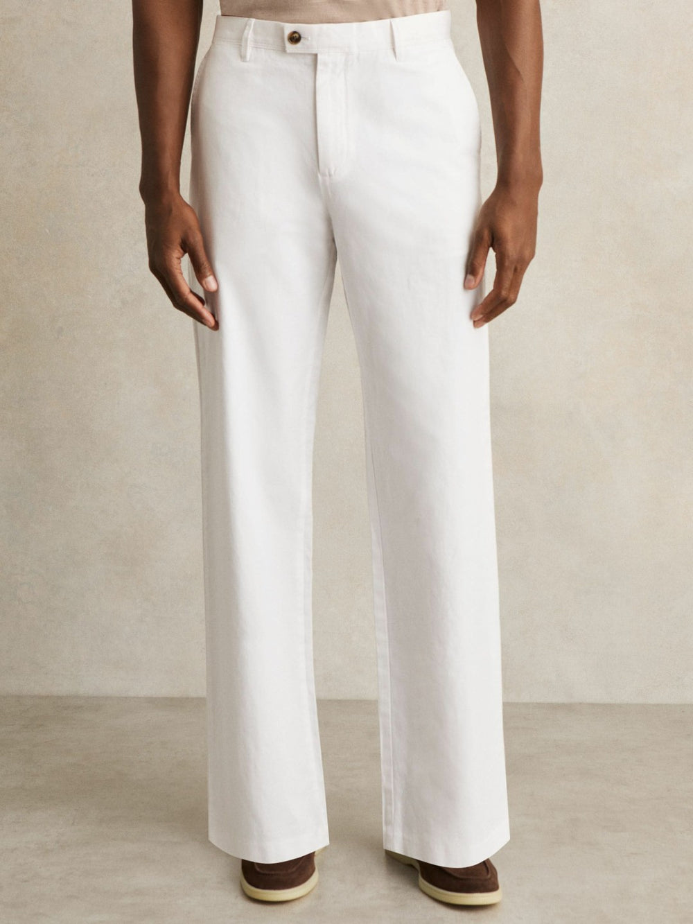 Reiss | Cotton-Linen Relaxed-Fit Trousers in White