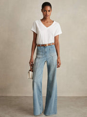 Reiss | Brushed-Cotton V-Neck T-Shirt in White