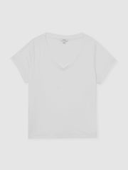 Reiss | Brushed-Cotton V-Neck T-Shirt in White