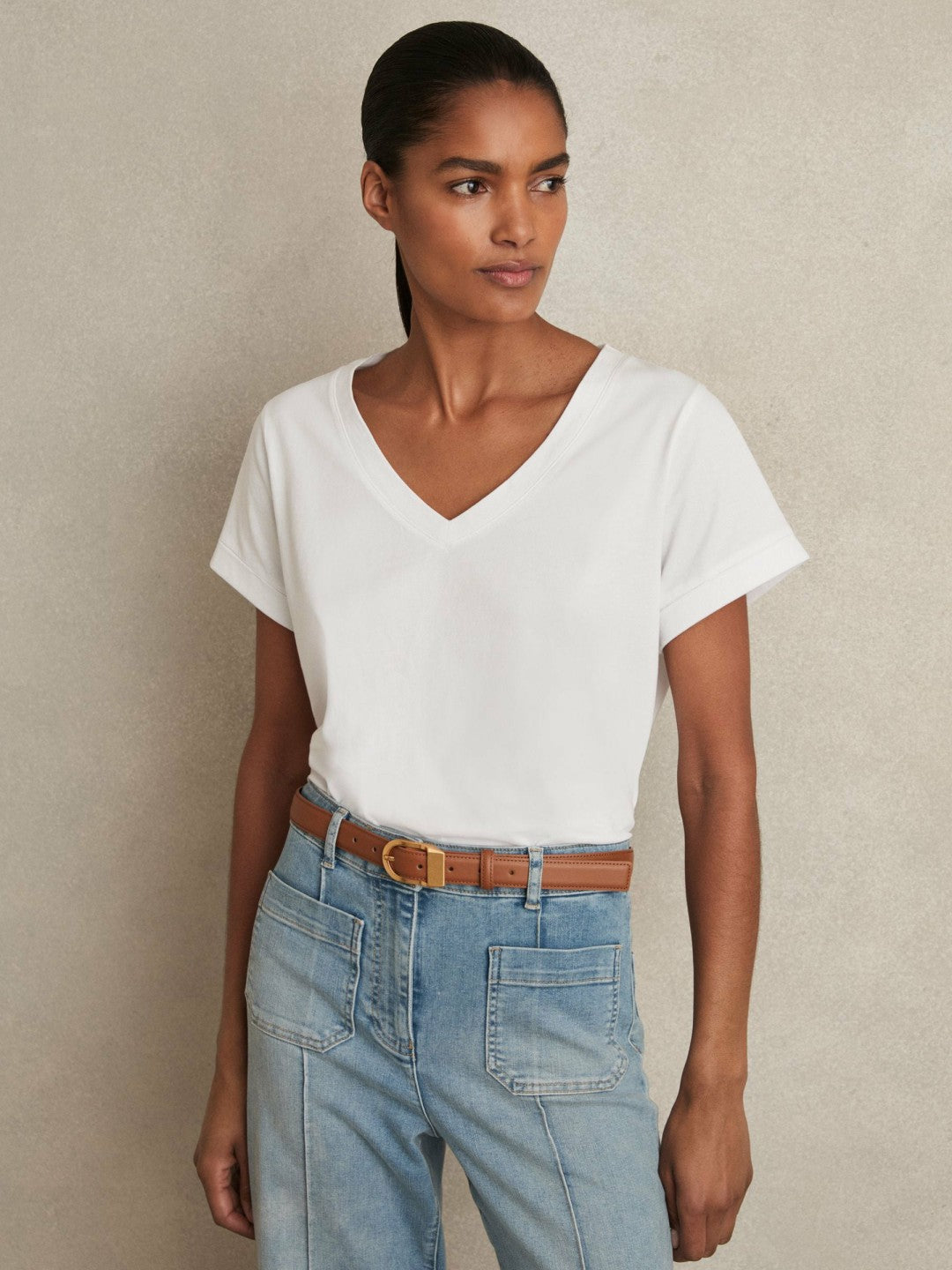 Reiss | Brushed-Cotton V-Neck T-Shirt in White