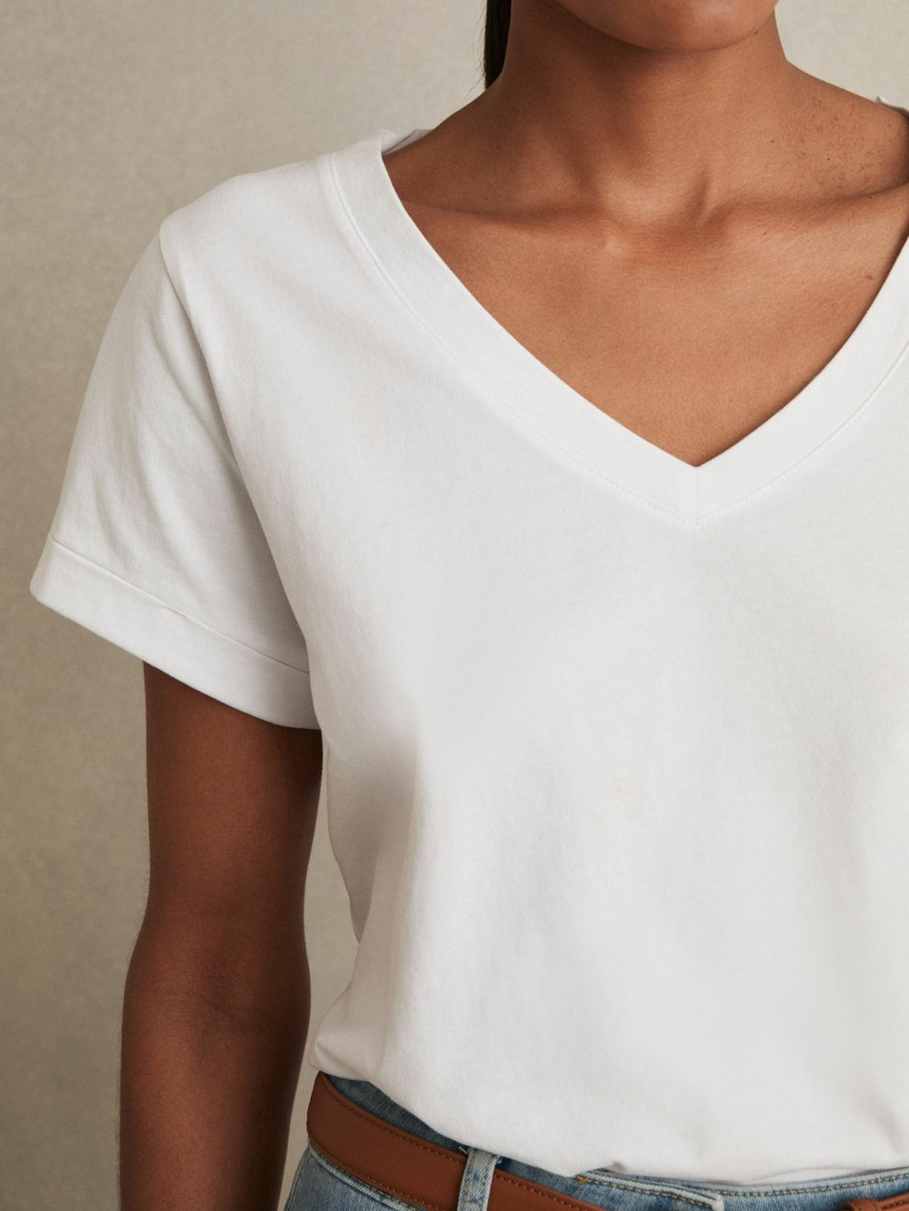 Reiss | Brushed-Cotton V-Neck T-Shirt in White