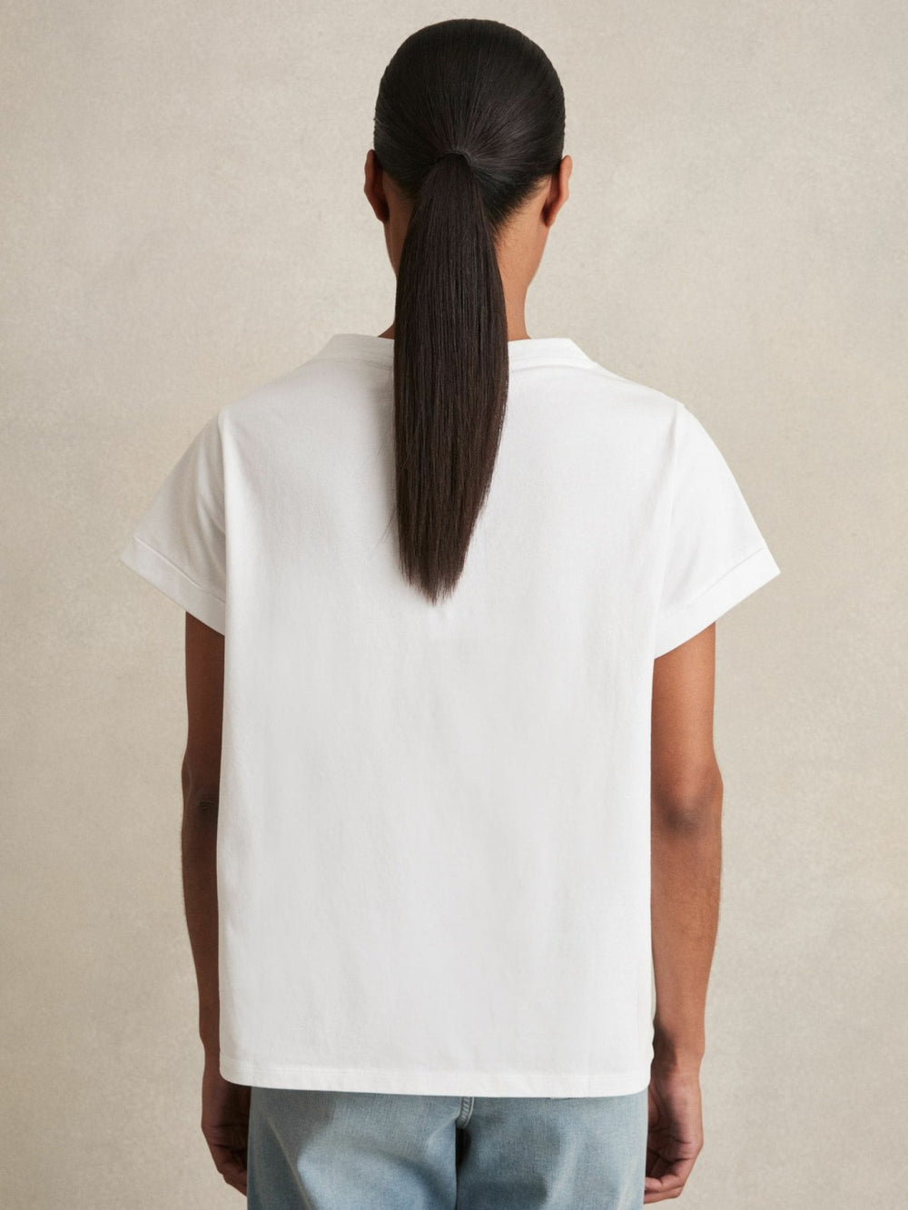 Reiss | Brushed-Cotton V-Neck T-Shirt in White
