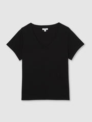 Reiss | Brushed-Cotton V-Neck T-Shirt in Black