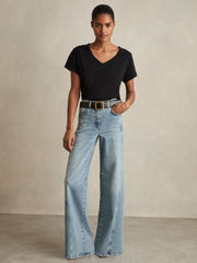 Reiss | Brushed-Cotton V-Neck T-Shirt in Black