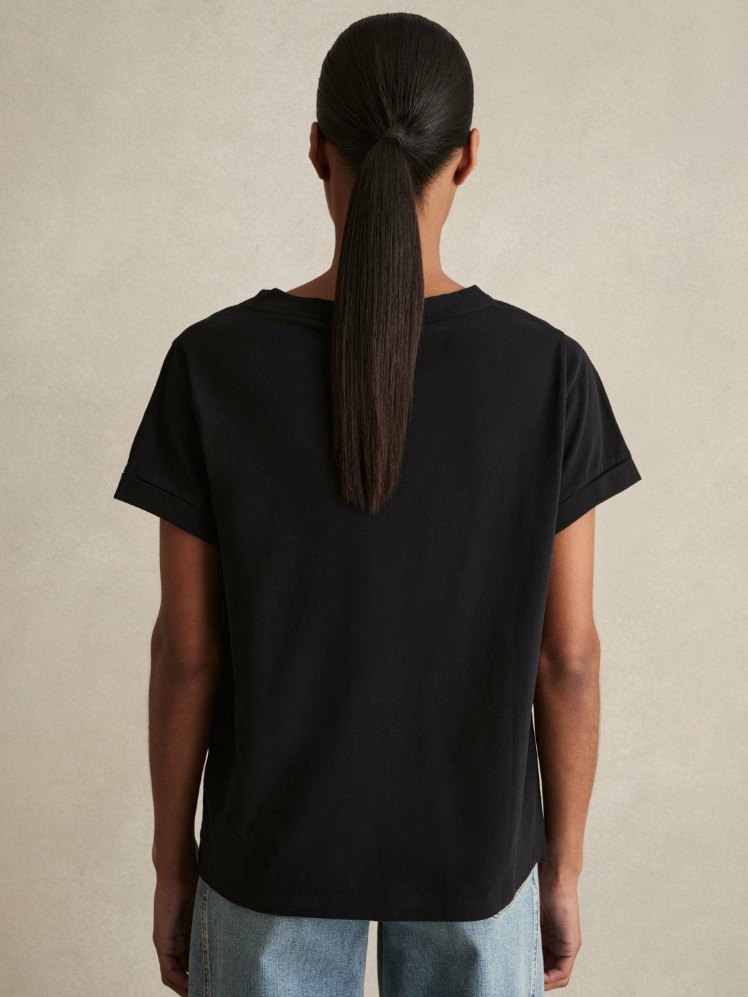 Reiss | Brushed-Cotton V-Neck T-Shirt in Black